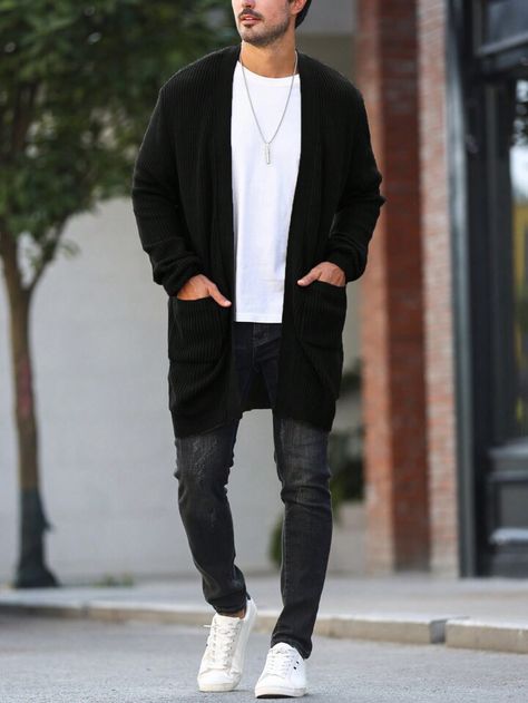 Larger Mens Fashion Style, Asian Street Style Men, Big Man Style, Casual Cardigan Sweater, Mens Business Casual, Big And Tall Style, Asian Street Style, Plus Size Cardigans, Men Plus Size