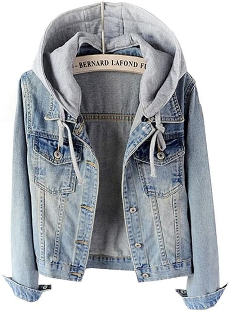 Hoodie Denim Jacket, Amazon Outfits, Hooded Jean Jackets, Denim Jacket With Hoodie, Jaket Denim, Denim Jacket Short, Denim Coat Women, Denim Hoodie, Hooded Denim Jacket