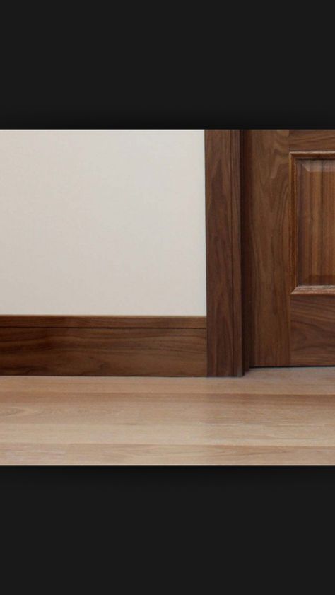 Walnut doors with oak floors White Oak Floor Walnut Cabinets, Beige Flooring, Dark Wood Trim, White Baseboards, Light Oak Floors, Kitchen Brown, Dark Doors, Floor Refinishing, Oak House