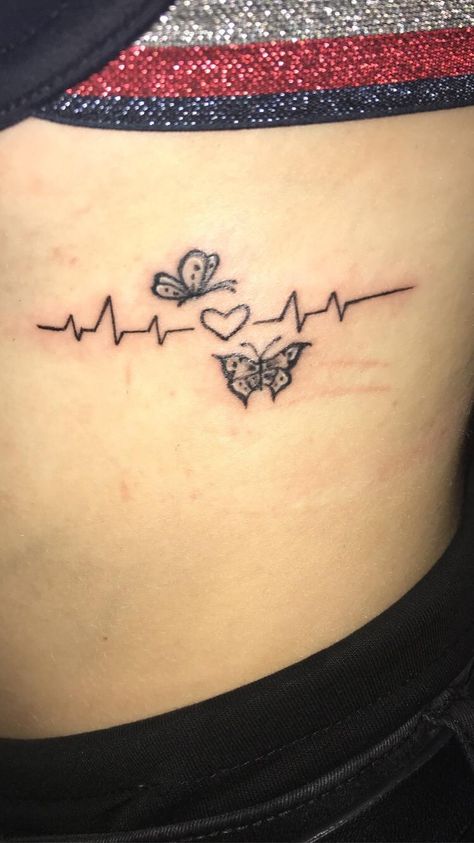 Tattoo Heartbeat Butterfly Tattoo, Butterfly Lost Loved One, Butterfly Heartbeat Tattoo, Heartbeat Tattoo Memorial, Butterfly Tattoo For Lost Loved One, Lost Loved Ones Tattoo, Heart Beat Tattoo, Pulse Tattoo, Hannah Tattoo