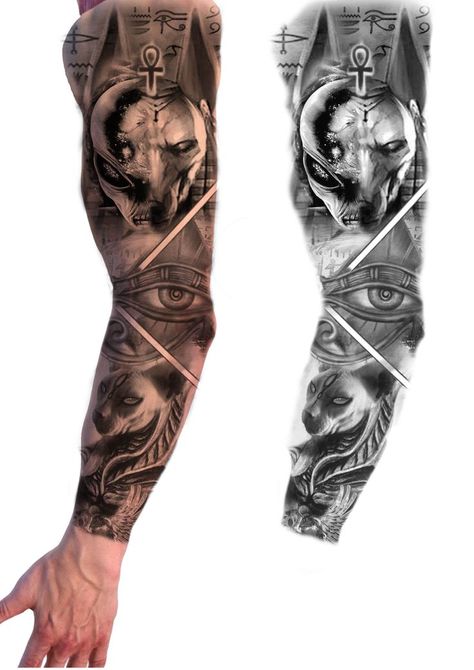 Left Hand Tattoo, Bushido Tattoo, Dragon Tattoo Shoulder, Egypt Tattoo Design, Tiger Tattoo Sleeve, Egyptian Tattoo Sleeve, Skull Girl Tattoo, Anubis Tattoo, Egypt Tattoo