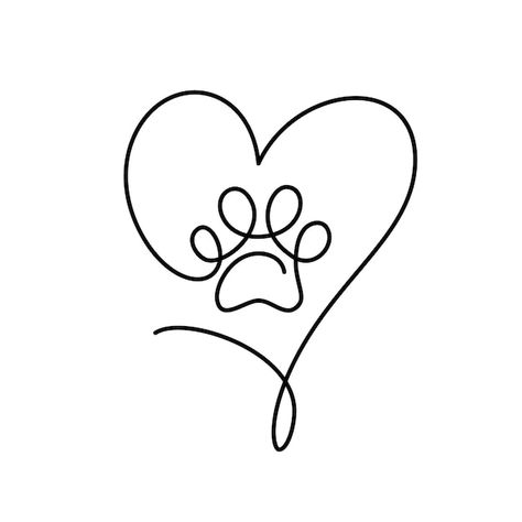 Cat or dog paw with big heart in continu... | Premium Vector #Freepik #vector #paw-logo #dog-logo #paw #cat-foot One Line Paw Print, Simple Paw Print Tattoo Outline, Paw Illustration Dog, Paws Heart Tattoo, Paw Print Line Drawing, Heart And Dog Paw Tattoo, Paw Tattoo Simple, Heart Paw Tattoo, Cat Paw Line Art