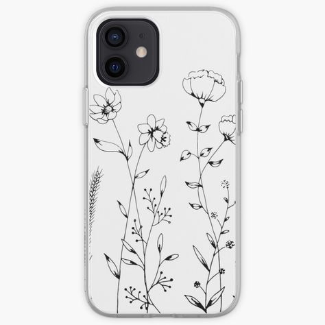 Botanic Flowers, Flower Outline, Phone Cover Design, Phone Case Ideas, Bday Cards, Art Iphone Case, Black And White Flowers, Matching Tattoo, Leaves Design