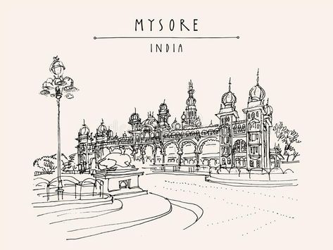 Bangalore Palace, Mysore Dasara, Calm Landscape, Cityscape Drawing, Mysore Palace, Travel Journal Pages, Buddha Art Drawing, Modern Art Canvas Painting, Indian Illustration