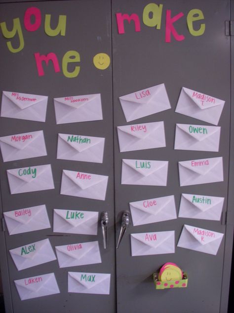 "you make me smile" wall I made in my fourth grade classroom:) Students would write on little smiley faces and put them in other students envelopes. Compliment Wall Classroom, Emotional Bank Account Classroom, Emotional Bank Account Classroom Display, Emotional Bank Account, Proud Wall Display Classroom, Ways To Greet Students At The Door, Portable Word Wall First Grade, School Tool, Organization And Management