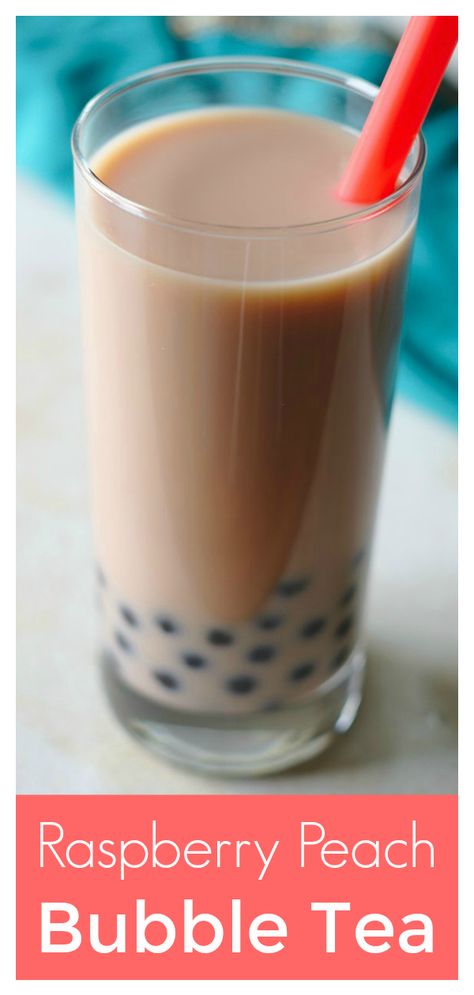 Raspberry Peach Bubble Tea – A fun, fruity twist on classic bubble tea! Milk tea combined with @torani raspberry and peach syrup served with tapioca pearls! #ad #ToraniEndlessSummer @kroger #drinks #drink #recipe #easyrecipe #drinkrecipe #tea Tea Homemade, Boba Recipe, Bubble Tee, Bubble Tea Straws, Bubble Drink, Bubble Tea Recipe, Drinks Summer, Milk Tea Recipes, Homemade Bubbles