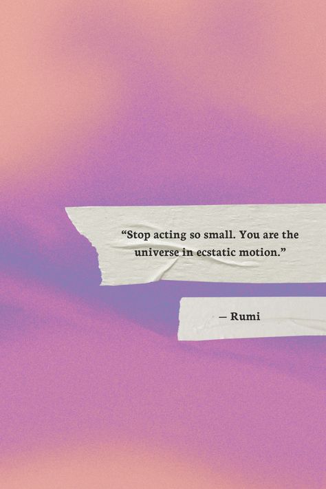 Rumi's reminds us to break free from self-imposed limitations. 'Stop acting so small. You are the universe in ecstatic motion.' Embrace your cosmic essence and let the universe within you shine. 🌌✨ #RumiQuotes #Spirituality #quotes Mindset Reset, May Challenge, Neural Pathways, Spirituality Quotes, Reflective Practice, Mindset Shift, Minds Journal Quotes, Daily Action, Future Self