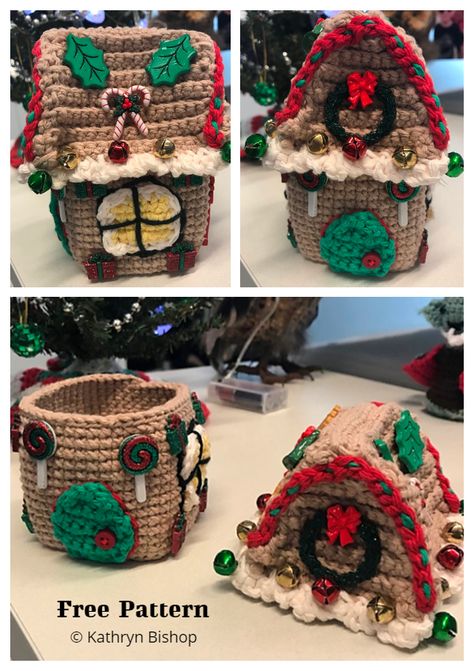 Christmas Gingerbread House Free Crochet Patterns & Paid - DIY Magazine Christmas Village Crochet, Crochet Igloo Free Pattern, Crochet Christmas Village Free Pattern, Crochet Christmas House, Crochet Fairy House Free Pattern, Crochet Gingerbread House Free Pattern, Christmas Crochet Crafts, Crochet Gingerbread House, Gingerbread Crochet