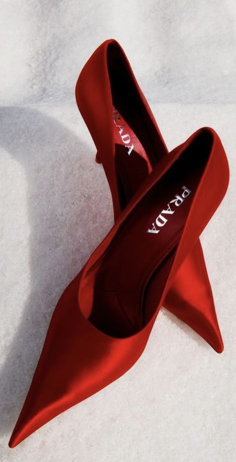 Prada Pumps SS24 Luxury Red Slingback Pumps, Luxury Red Designer Slingback Pumps, Red Luxury High Heel Slingback Pumps, Designer Red High-heel Slingback Pumps, Luxury Red Heels With 4-inch Heel, Prada, Pumps, Dresses