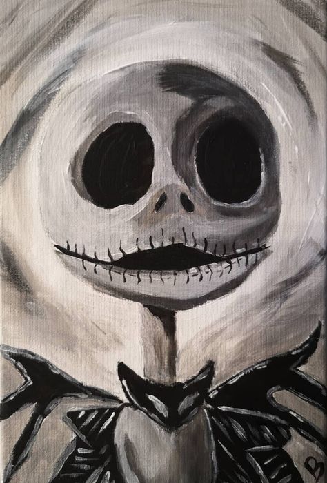 Jack Skellington Acrylic Painting, Gothic Canvas Painting Ideas, Halloween Painting Acrylic, Pairing Ideas On Canvas, Black Canvas Halloween Painting, Creepy Painting Ideas On Canvas, Scary Canvas Painting, Scary Painting Ideas On Canvas, Goth Acrylic Painting