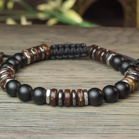 Mens Bracelet Designs, Man Bracelet, Braided Leather Bracelet, Men's Bracelet, Mens Leather Bracelet, Silver Chain Bracelet, Mens Beaded Bracelets, Beaded Bracelets Diy, Black Matte