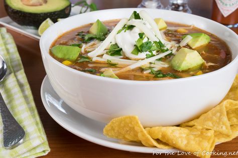 Simmered Chicken, Slow Cooker White Chicken Chili, White Chicken Chili Slow Cooker, Parmesan Crusted Chicken, Fresh Avocado, Chicken Tortilla Soup, White Chicken Chili, Chicken Tortilla, Crock Pot Slow Cooker