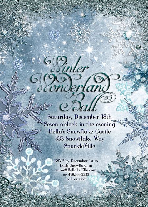 Frozen Winter Wonderland Party Winter Snowflake Invitation Winter Ball Theme Party, Winter Ball Invitations, Winter Wonderland Invitations Templates, Winterwonder Land Theme Party, Winter Wonderland Dance, Winter Wonderland Christmas Decorations, Snowball Dance, Winter Wonderland Ball, Wonderland Party Invitations