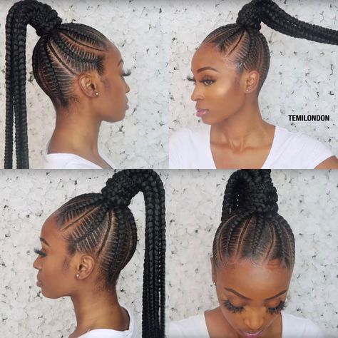 Feed In Braids Protective styles Natural hairstyles  Ponytail Braids Stitch Braids Conrow Ponytails, Beyonce Lemonade Braids, Braids Protective Styles, Braids Stitch, Feed In Braids Ponytail, Styles Ponytail, Feed In Braids, Braids Ponytail, Big Box Braids