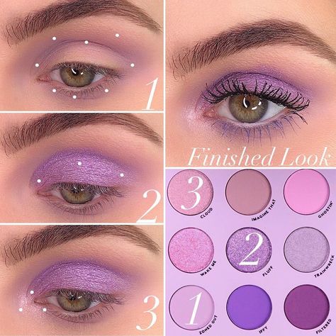 @danial_barbier on Instagram: “@colourpopcosmetics Lilac You a lot Eyeshadow Palette  1️⃣Zoned Out- crease, transition area,  lower lash line 2️⃣Fluff- Lux 3️⃣Cloud-…” Inner Corner Highlight, Eyeshadow Inspiration, Shadow Tutorial, Summer Eyeshadow, Colourpop Eyeshadow, Purple Eye Makeup, Colourpop Makeup, Ocean Eyes, Makeup Tutorial Eyeshadow