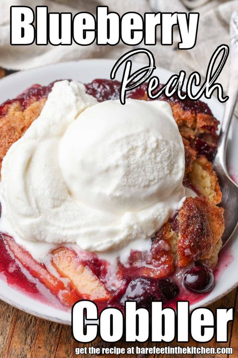 Blueberry Peach Cobbler Blueberry Peach Cobbler, Peach Blueberry Cobbler, Cobbler Cake, Peach Cobbler Cake, Slab Pies, Fresh Peach Recipes, Peach Pie Filling, Peach Blueberry, Easy Gluten Free Desserts