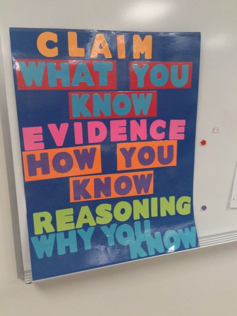 Claim Evidence Reasoning Anchor Chart, Claim Evidence Reasoning, Ela Anchor Charts, Science Bulletin Boards, Ela Lesson Plans, Textual Evidence, 7th Grade Science, Classroom Anchor Charts, Argumentative Writing