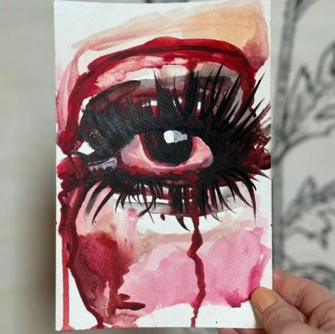 Original one-of-a-kind watercolor on canvas paper painting of an eye in dramatic shades of red, pink and black. Add to your Halloween decor, your Goth Decor, or just as a dramatic piece of art in your home. Unframed Measures 6" X 9" Canvas Paper Painting, Painting Of An Eye, Watercolor On Canvas, Goth Horror, Goth Decor, Seeing Eye, Pretty Drawings, Paper Painting, Watercolor Canvas