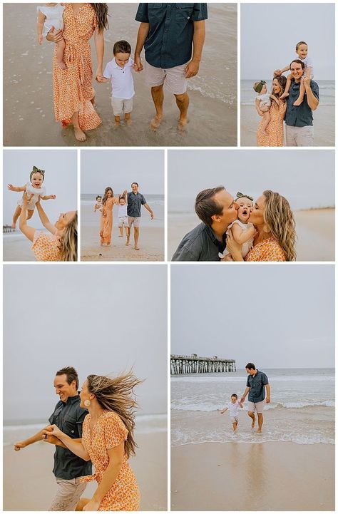 Family Photos On The Beach Ideas, Florida Beach Family Photos, Family Of Four Beach Pictures, Fall Beach Family Photos, Pier Family Photos, Family Beach Pictures Poses, Family Beach Pictures Outfits, Family Vacation Photos, Flagler Beach Florida