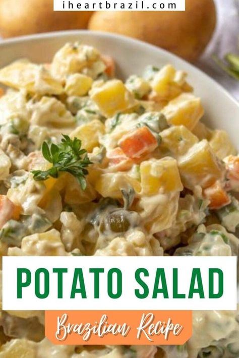 Brazilian Potato Salad, Brazilian Potato Salad Recipe, Potato Salad Easy, Latino Food, Brazilian Recipes, Hispanic Recipes, Brazilian Steakhouse, South American Recipes, Easy Potato Salad