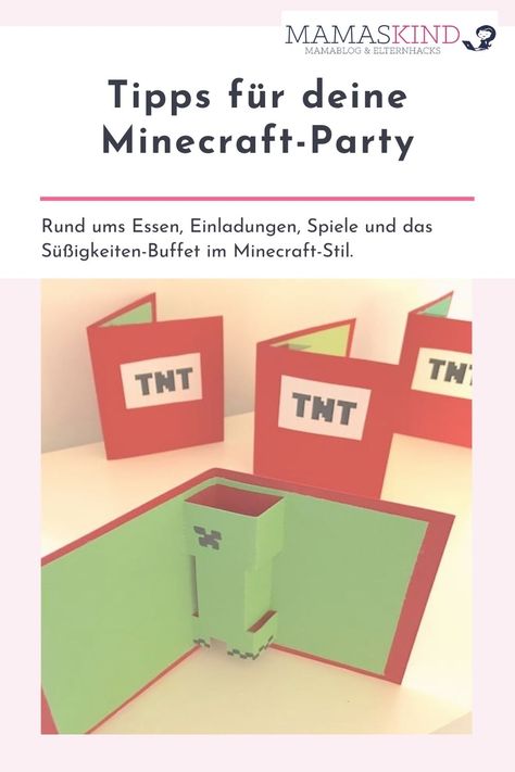 Mein Sohn wünschte sich zum 8. Geburtstag eine Minecraft-Party zum Kindergeburtstag. Ich zeige unser tolles Minecraft-Candy-Buffet, den Creeper-Kuchen und Pizza, die grün-schwarze-Deko sowie unsere witzigen Minecraft-Party-Spiele zum Kindergeburtstag, zu dem es auch eine Pinata und Mitgebsel-Tüten gab. Die Geburtstagsdeko und DIY-Minecraft-Sachen zur Mottoparty zeige ich dir auf Mamaskind. #mamaskind #minecraft #minecraftparty #kindergeburtstag #mottoparty Minecraft Birthday Cake, Minecraft Theme, Minecraft Birthday, Minecraft Party, 8th Birthday, Minecraft, Birthday Cards, Birthday Party, Birthday