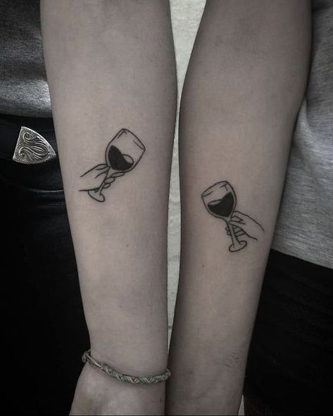 55+ Creative Cousin Tattoo Ideas to Celebrate Family Bonds - A Complete Lifestyle Blog Matching Tattoos Wine, Wine Tattoo Best Friend, Unique Matching Tattoos For Best Friends, Tatuaje Ekg, Bff Tattoos Unique For Two, Bff Tattoos Matching Unique, Unique Friendship Tattoos, Pair Tattoos, Wine Tattoo