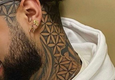 Rear Neck Tattoo Men, Neck Sleeve Tattoo Men, Spiritual Neck Tattoo, Vertical Neck Tattoo, Triangle Neck Tattoo, Geometric Neck Tattoo, Geometric Throat Tattoo, Chest Tattoo Birds, Ez Tattoo