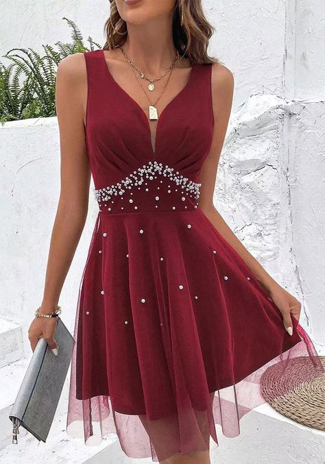 Item NO.: PV_370Price: US$ 10.75Category: Dresses > Casual DressesColor: Brown, maroon, blueSize: S, M, L, XL, 2XLDescription: Polyester+SpandexDetail: This Women French Sleeveless Beaded Dress Design Made Of High Quality Polyster And Spandex Material. It Is Stretchy, Durable And Comfortable. Casual Dresses With Long Sleeves Can Not Only Be Worn As Outerwear In Spring And Autumn, But Also Matching a Jacket In Winter, It Is a Must Have Item For Every Season. Grab Really Great Buy Casual Dre... Mesh Overlay Dress, Vintage Party Dresses, Ruffle Trim Dress, Prom Dresses Vintage, Pretty Prom Dresses, Overlay Dress, Mesh Overlay, Dress For Short Women, Colourful Outfits