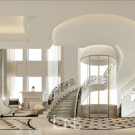 Stunning Staircase and Elevator Design Ideas | IONS DESIGN | Archinect Stairs Minimalist, Ions Design, Luxury Staircase, Luxury Mansions Interior, Elevator Design, Villa Interior, Interior Design Dubai, Stairway Design, Doha Qatar