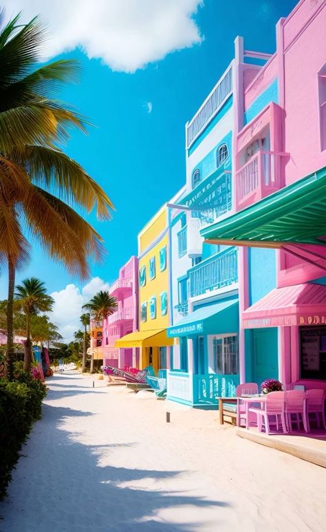 Cute Home Screen Wallpaper, Colorful Buildings, Cute Home Screens, New Retro Wave, Arte Inspo, Summer Wallpaper, Jolie Photo, Pretty Wallpapers Backgrounds, Beach Town