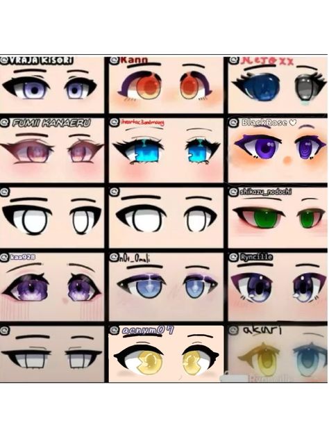 Yellow eyes, from a white blank gacha eye, Chibi Blush under the eyelids, center column, bottom portion. Yellow Eyes, Blush, Yellow