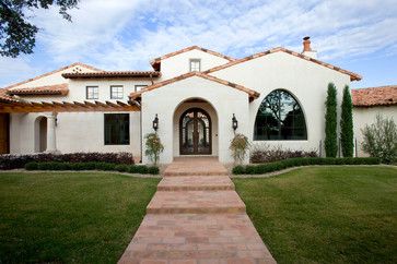 Santa Barbara in Texas - mediterranean - exterior - austin - Joseph Volpe, Designer Modern Spanish Style Homes Exterior, Spanish Style Home Exterior, Modern Spanish Style Homes, Mediterranean Revival Architecture, White Stucco House, Santa Barbara Style Homes, Modern Spanish Style, Spanish Exterior, Mediterranean Homes Exterior