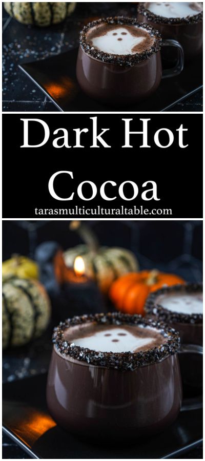 Dark Hot Cocoa in two clear glass mugs with ghost latte art. Homemade Dark Hot Chocolate, Black Hot Chocolate, Dark Chocolate Cocoa Powder Recipes, Dark Cocoa Powder Recipes, Recipes With Black Cocoa Powder, Dark Chocolate Hot Chocolate, Hot Dark Chocolate Drink, Dark Hot Chocolate Recipe, Black Cocoa Recipes