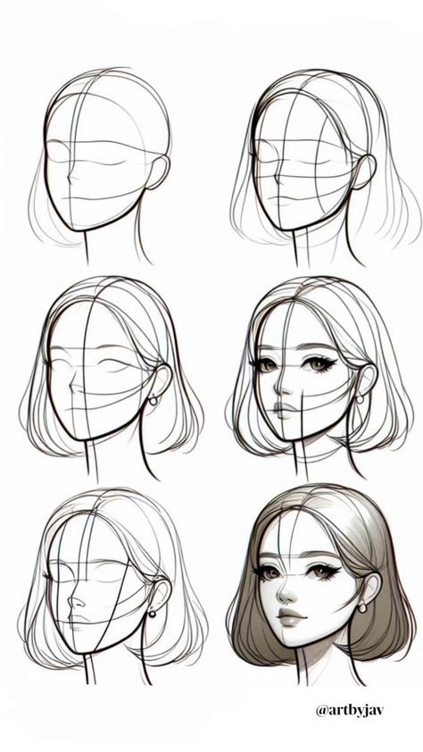 Body Face Drawing, Face Shapes Drawing Female, How To Draw Human Figure Step By Step, Face Reference Drawing Tutorial, Hair Drawing Practice, How To Draw A Person Face, How To Draw Heads And Faces, Women Head Drawing, Sketching A Face