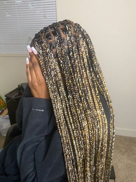 Blonde Brown Black Knotless Braids, Honey Blonde Box Braids Highlights, Highlights Braids Black Women, Honey Blonde Mix Knotless Braids, 613 And Black Knotless Braids, Knotless Box Braids Honey Blonde, Knotless With Highlights, Highlights In Braids, 613 27 4 Braids