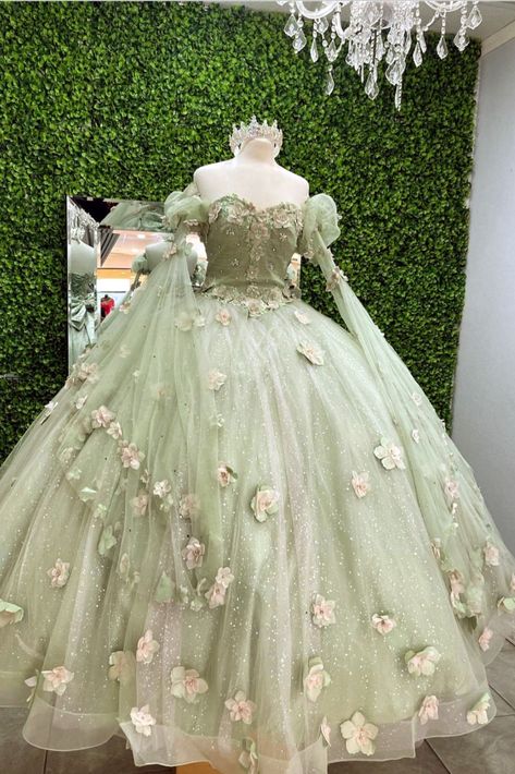 light sage 15 dress Pale Green Quinceanera Dresses, Pretty Green Quinceanera Dresses, Enchanted Forest Theme Quinceanera Dresses, Tea Party Quinceanera Dress, Pistachio Quinceanera Dresses, Sage Green Ball Gowns, Soft Quince Dresses, Light Green And White Quinceanera Dresses, Soft Green Quinceanera Dresses