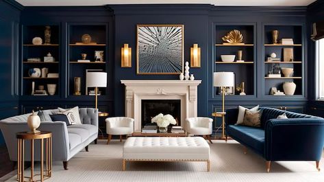 Navy Sofa Living Room, Navy Living, Silver Living Room, Navy Living Rooms, Navy Blue Living Room, Cream Living Rooms, Gold Living, Gold Living Room, Cosy Living