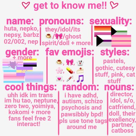 Pronouns Check Template, Neopronouns Cringe, Neopronouns Ideas, Neopronouns Slander, Pronoun Check, Creepy Doll Aesthetic, Tiktok Emoji, Queer Rainbow, Character Sheet Template