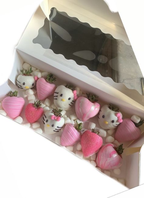 Anime Chocolate Covered Strawberries, Chocolate Strawberries Valentines, Cute Chocolate Strawberry Ideas, Sanrio Chocolate Covered Strawberries, Hello Kitty Chocolate Strawberries, Hello Kitty Breakable Heart, Hello Kitty Strawberries, Hello Kitty Breakable Heart Chocolate, Hello Kitty Chocolate