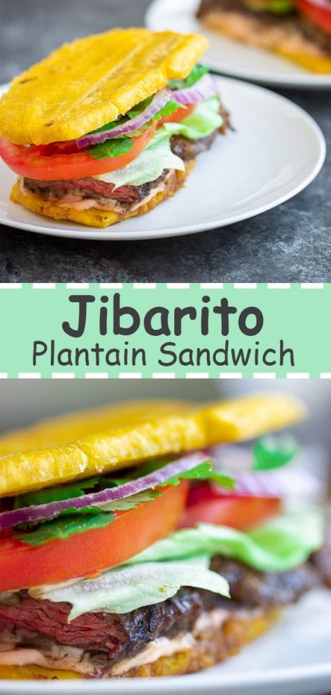 Jibarito (Plantain Skirt Steak Sandwich) Recipe - Kitchen De Lujo Jibaritos Sandwich, Plantain Sandwich, Beef Dips, Churrasco Steak, Guam Food, Steak Lunch, Green Plantains, Whole30 Meals, Steak Sandwich Recipes