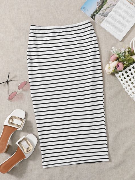 Striped Pencil Skirt | SHEIN USA Striped Pencil Skirt, Striped Skirt Pencil, Women Bottoms, Women Skirts, Womens Pencil Skirts, Plus Size Skirts, Shein Style, White Casual, Modest Outfits