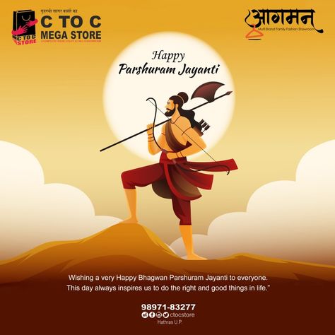 On the auspicious occasion of Parshuram Jayanti, We wish you lots of happiness, good health, and success. #happyparshuramjayanti #ctocmegastore #megastore #hathras #grocerystore #indowestern #levis #ucb #groomcollection Parshuram Jayanti, Bless You, Bachelor Of Commerce, Library Research, It Solution, Hindu Culture, Masters In Business Administration, Indian Festival, Education For All