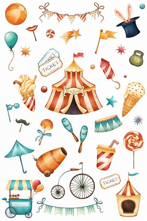 Carnival Clipart, Circus Clipart, Holiday Clip Art, Circus Illustration, Circus Design, Clipart Birthday, Holiday Clipart, Retro Birthday, Birthday Clipart