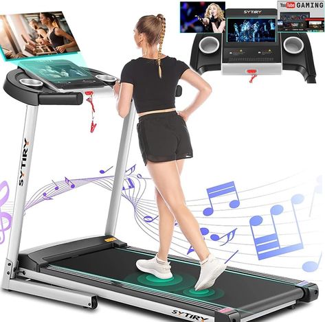 SYTIRY Folding Treadmills for Home with 10" HD TV Touchscreen,3.25HP Smart Treadmill with Incline,WiFi Connection,3D Virtual Sports Scene,YouTube,Facebook and HiFi Speaker etc #treadmill #workoutequipment #fitness #amazonaffiliate Treadmill Machine, Cardio Running, Incline Treadmill, Walking Machine, Running Machine, Foldable Treadmill, Treadmill Walking, Running Machines, Folding Treadmill