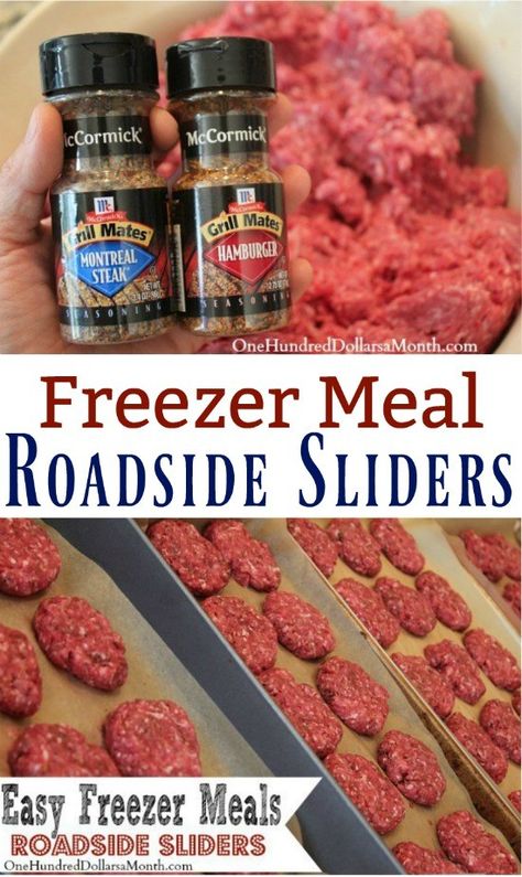 Easy Freezer Meals - Roadside Sliders Recipe - One Hundred Dollars a Month Beef Freezer Meals, Freezer Dinners, Budget Freezer Meals, Freezer Friendly Meals, Freezable Meals, Freezer Meal Planning, Make Ahead Freezer Meals, Healthy Freezer Meals, Easy Freezer Meals