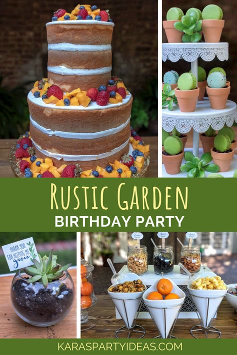 Vegetable Garden Party Theme, Greenhouse Birthday Party, Plant Party Food, Gardening Birthday Party, Plant Birthday Party, Nature Themed Birthday Party, Garden Party Food Ideas, Planting Station, Green Macarons