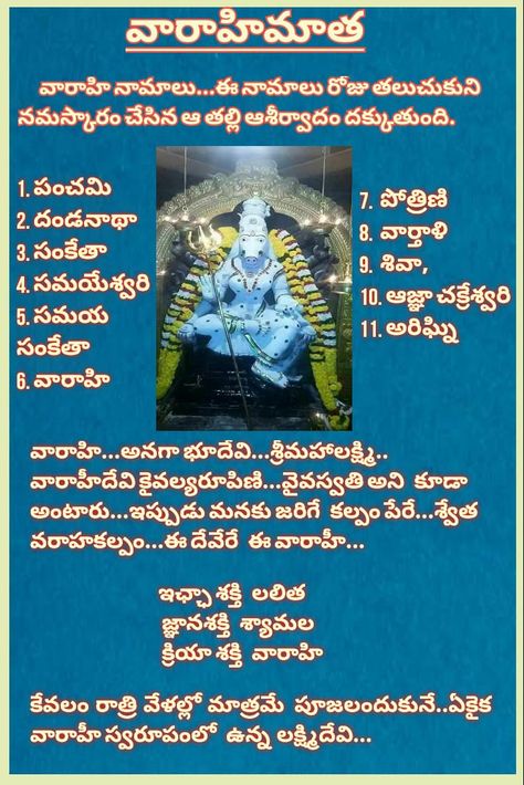 Varahi Devi Mantra Telugu, Varahi Devi Mantra, Varahi Matha, Varahi Devi, Tradition Quotes, Devotional Topics, Durga Mantra, Hindu Quotes, Telugu Inspirational Quotes