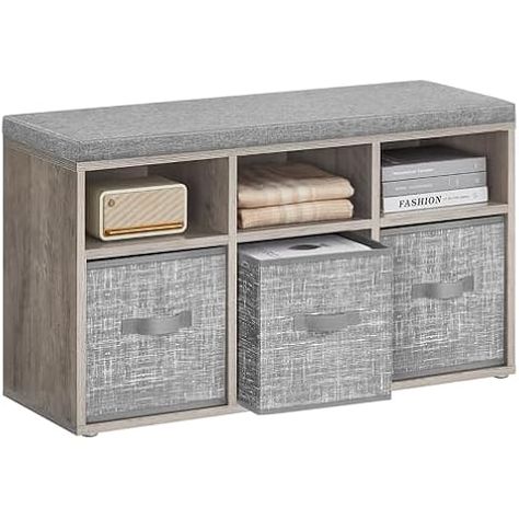 Amazon.com: Ameriwood Home Penelope Entryway Storage Bench with Cushion, Ivory Pine : Home & Kitchen Shelves Entryway, Closet Living Room, Entryway Storage Bench, Bench With Cushion, Storage Bench With Cushion, Shoe Storage Bench, Entryway Bench Storage, Entryway Storage, Shoe Bench