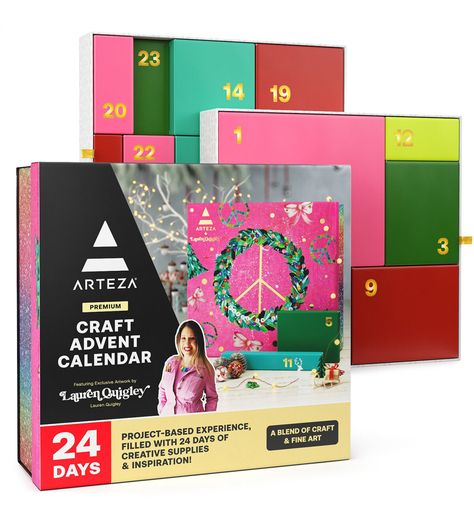 2024 Craft Advent CalendarThe Arteza 2024 24 - Day Arteza Craft Advent Calendar, featuring new artwork by returning Advent All - Star, Lauren Quigley, and curated with multiple mini - projects for a month - long creative experience! Product Details1291x1252x472The Advent Calendar, a beloved holiday ritual, is a crafters' delight that kindles the creative spirit during the festive season This calendar, crafted with 24 days of anticipation, mirrors the joyful countdown to ChristmasAs each day unfolds, commencing with December 1st, crafters eagerly unlock the designated door, revealing a cherished gift within—a daily dose of inspiration that ignites their artistic passion Teen Advent Calendar, Elf Advent Calendar, Christian Advent Calendar, Craft Advent Calendar, Empty Advent Calendar, Handmade Advent Calendar, Cool Advent Calendars, Embroidery Cards, Advent Calenders