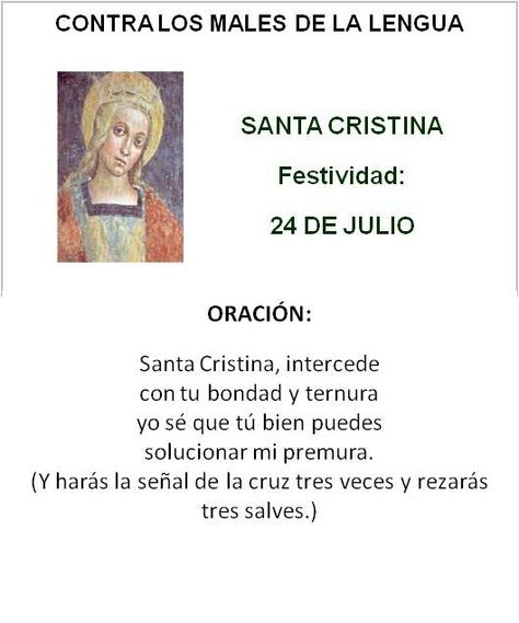 Santa Cristina, contra los males de la lengua. Santos